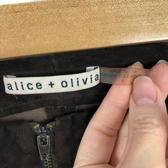 Alice + Olivia Suede Lamb Leather  Brown Skinny Pants 6 - Picture 14 of 16